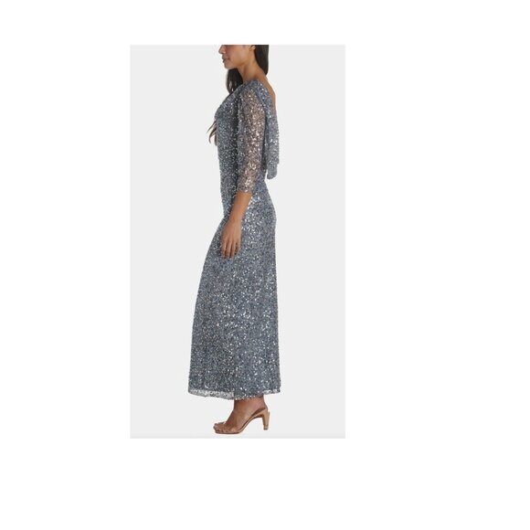 Pisarro Nights Cowl Gown in Gray Sky Sequins Women's Size 4 New with Tags NWT - Picture 5 of 7